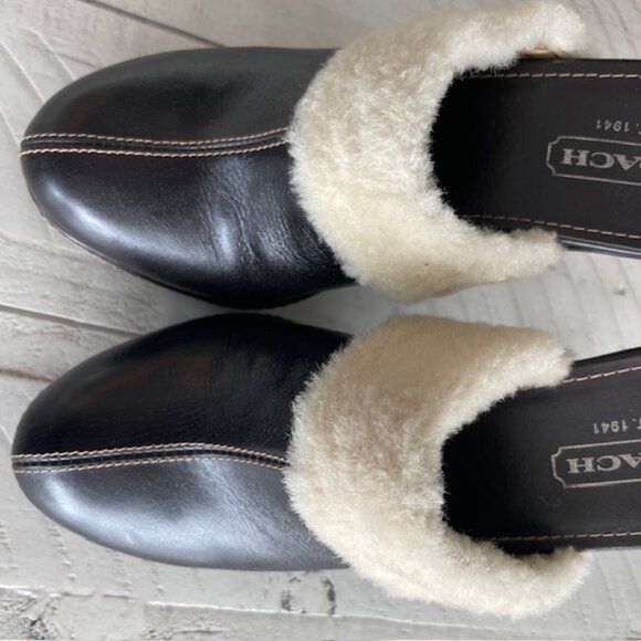 COACH PRE-OWNED KACIE BROWN LEATHER SHEARLING MULE SLIDE BOOT HIGH HEEL SIZE 7 - Picture 3 of 8